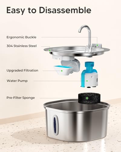 Stainless Steel Cat Water Fountain with 6 Filters