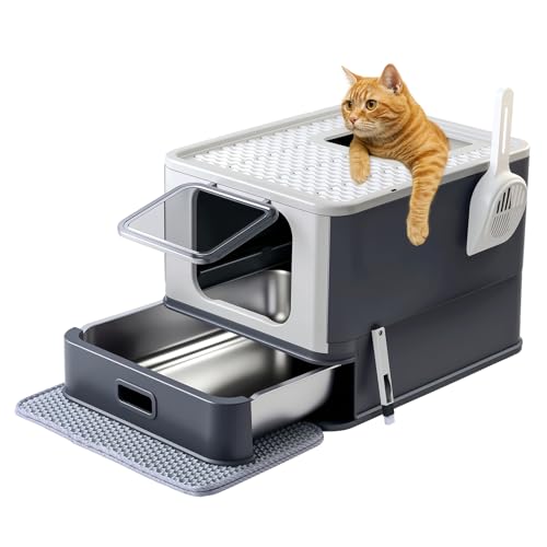 Stainless Steel Cat Litter Box with Lid & Drawer