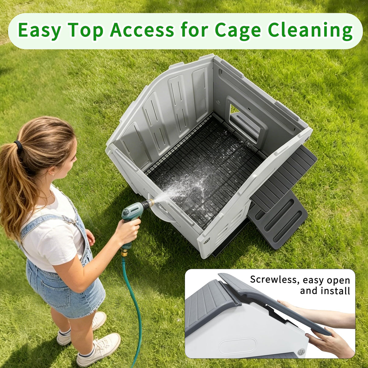 Plastic Rabbit Cage Outdoor Indoor (Grey / 25.6"L x 20.1"W x 27.2"H)