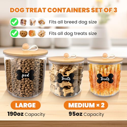 3 Pack Airtight Dog Treat Containers Bamboo Lids (Wood - 3 Pack)