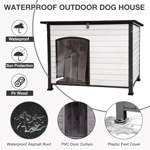 43.3’’ Large Dog House Outdoor Weatherproof Dog Kennel with Upgraded Thickened Metal Frame (Dog House)