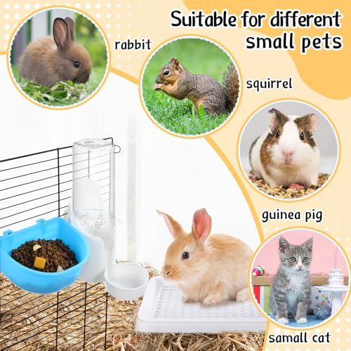 19 Pcs Rabbit Starter Kit Small Bunny Litter Box Animal Grooming Kit Water Bottle Bunny Toys Hay Feeder Bowl Blankets with Cleaning Set for Guinea Pig Rabbit Accessories (White / Strawberry Bear)