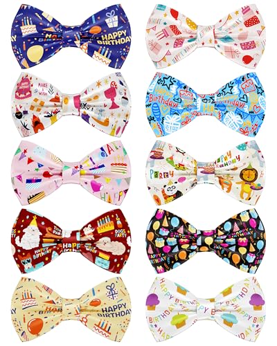10 Pack Happy Birthday Dog Bowties for Small Dogs Sliding Collar (S/M)