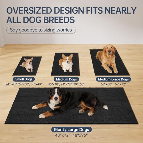 Dog Door Mat for Muddy Paws (48"x36" / Black)