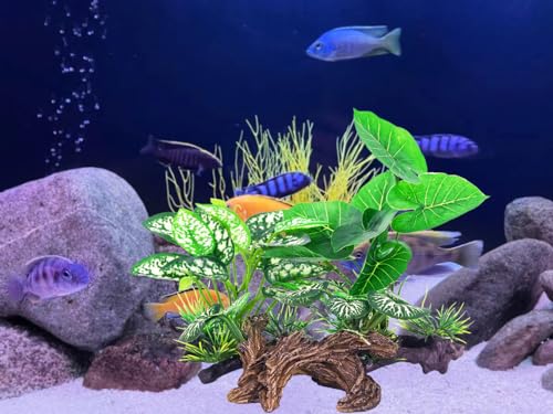 Fish Tank Decorations Aquarium Ornaments 3pcs Betta Silk Leaf Plants Artificial Driftwood Cave Aquarium Plants Accessories (E-3pcs Set/Green)