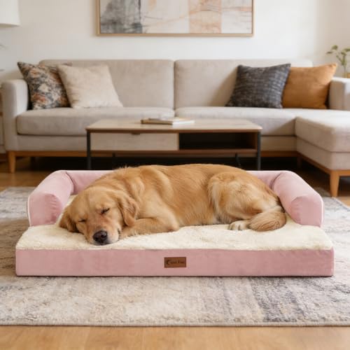 Orthopedic Washable Dog Bed for Large Dogs (Pink / 36.0"L x 27.0"W x 7.0"Th)