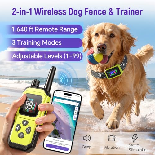 GPS Wireless Dog Fence & Remote Training Collar (Green)
