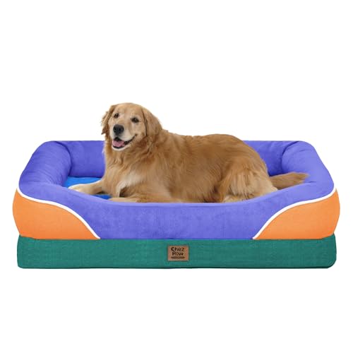 Waterproof Orthopedic XL Dog Bed for Large and Extra Large Dogs (Navy Orange / 42"L x 30"W x 7.5"Th)