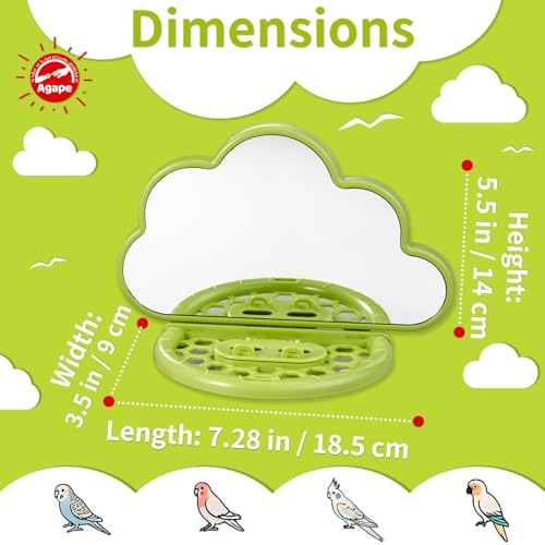 Bird Mirror with Perch&Slow Feeder (Olive / 7.28" L x 3.5" W x 5.5" H)