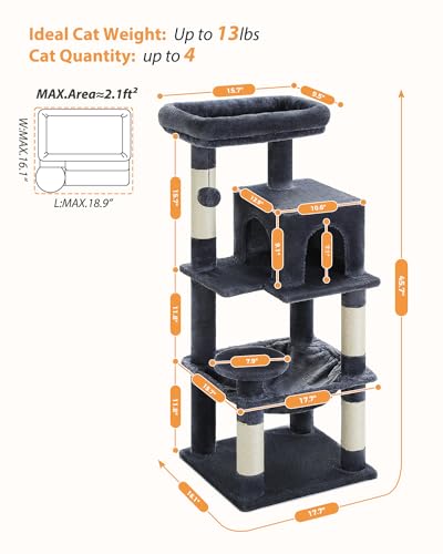 32" Small Cat Tree for Kittens & Small Cats (Dark Grey / 46 Inches)