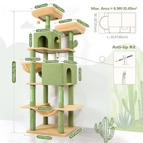 Extra Tall Cat Tree Tower for Indoor Cats (Cactus / 76 inch)