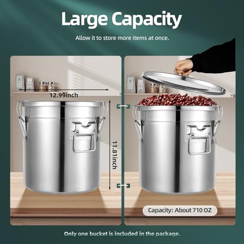 5.5Gal 304 Stainless Steel Airtight Container with Lid and Locking Clamp (21L)