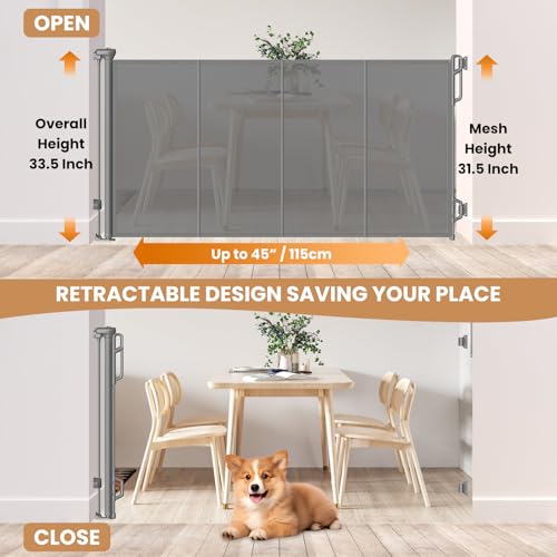 Reinforced Retractable Baby Gate (Gray / 45" Wide)