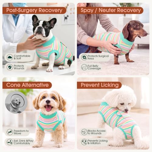 Recovery Suit for Dogs Cats (Large (Back:16.1-20.1'', Weight:23-48 Lb) / Pastel Stripe)