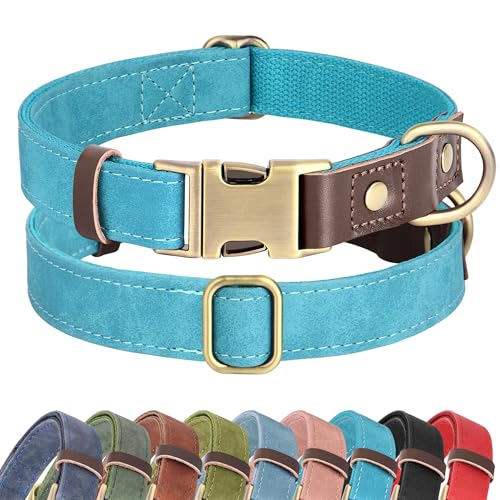 PU Leather Dog Collar for Large Dogs (Light Blue / L: Neck 16-23", Width 1")