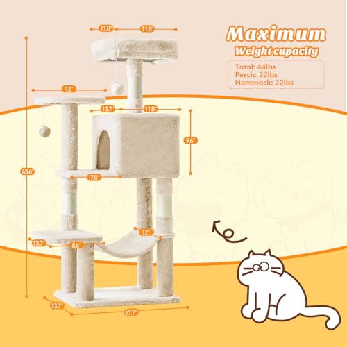 44 Inch Small Cat Tree Tower for Indoor Cats and Kittens (Beige / 44IN)