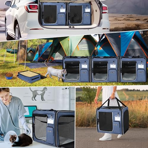 Combinable Large Cat Car Travel Carrier with Litter Box (Blue-1 / 19.0"L x 17.0"W x 18.0"H)