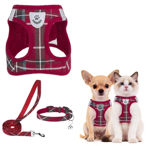 Dog Harness Collar and Leash Set No Pull for Small Medium Sized (Red / XXS (CHEST 11.5"-13"))