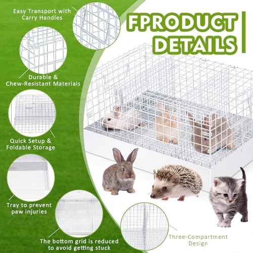 1 Pack 3 Hole Folding Rabbit Transport Cage (White / 18.9"L x 16.9"W x 3.9"H)