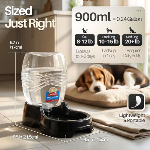 Gravity Pet Water Dispenser for Cats & Small Dogs (Black / 0.9 L)