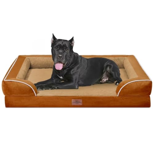 Waterproof Orthopedic Dog Beds for Extra Large Dog (53.0"L x 42.0"W x 8.5"Th / Orange)