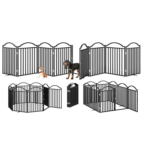 Metal No Assembly Freestanding Dog Gate with Door Walk Through (Black / 8 panels 196"W*32"H HFG)