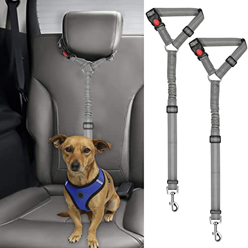 2 Pack Dog Seat Belt for Car (Grey)