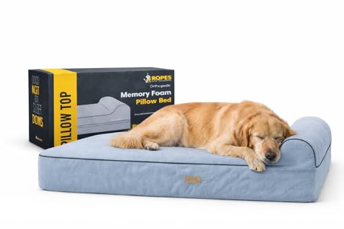 Orthopedic Memory Foam Dog Bed 7" Inch Thick Extra Large Dog Bed With Pillow Grey 50"x34"x10" Includes Waterproof Liner & Durable Removable Cover With Smart Design (Grey / XL - 50"x34"x10")