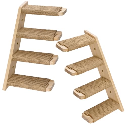 2 Pack 4 Steps Cat Wall Shelves and Stairs with Sisal Rope.Cat Wall Steps (Brownish white / 2 Pack 4 Steps)