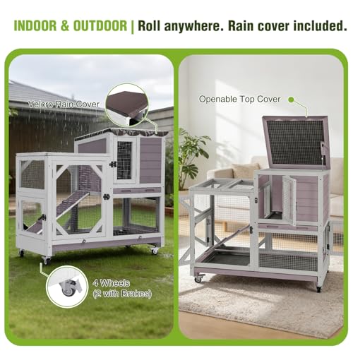 Wooden 2 Story Rabbit Hutch Indoor Outdoor (Gray / 39.3"L x 22.0"W x 36.8"H)