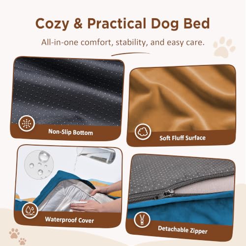 Orthopedic Dog Bed for Extra Large Dogs with Bolster (45.0"L x 35.0"W x 8.5"Th / Golden Harbor)