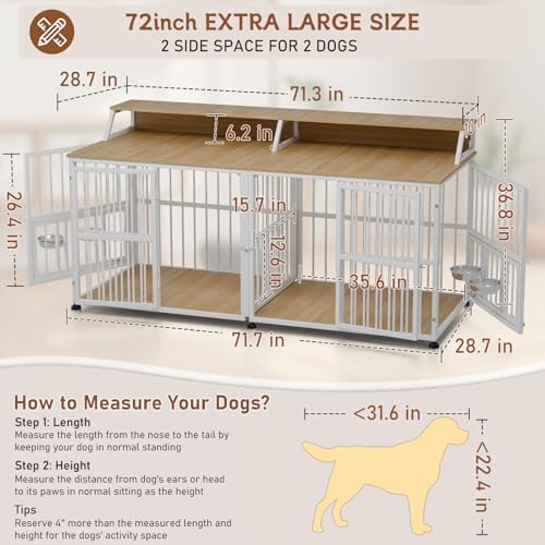 72” Double Dog Crate Furniture (Nature Wood & White / 72.0"L x 28.7"W x 36.8"H)