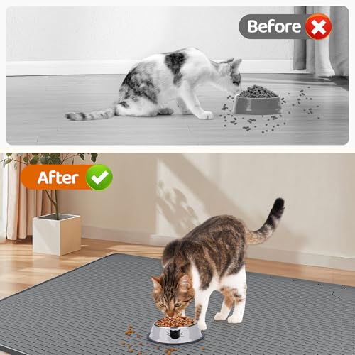 Cat Food Mat Extra Large Silicone Pet Bowl Mat 40''x28'' (Dark Grey / 40"L x 28"W)