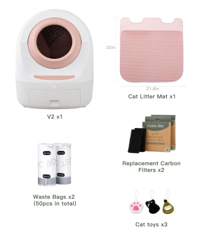 Casa Leo Automatic Self Cleaning Cat Litter Box Bundle with App Control (Pretty Pink)