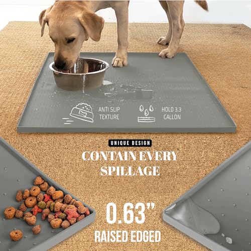 32x24 Waterproof Silicone Dog Food Mat (Grey / 32" x 24")