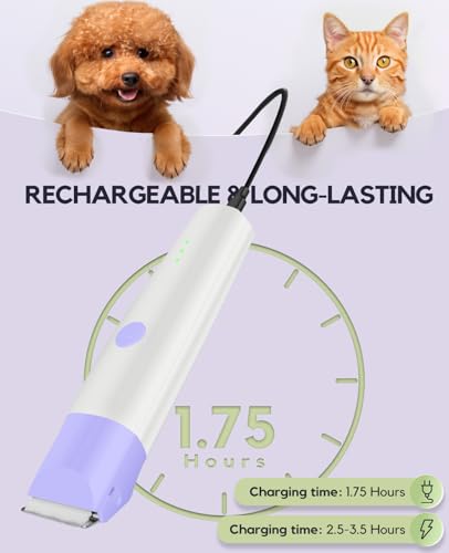 4 in 1 Rechargeable Dog Clippers Grooming Kit with 2 Speeds and Low Noise (Purple)
