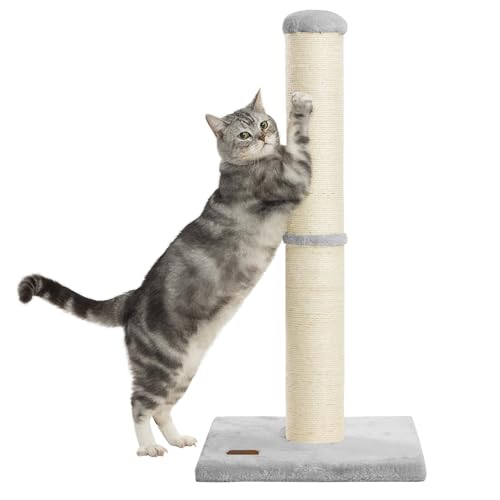 34inch Cat Scratching Post with Natural Sisal Rope 4.3Inch Large Diameter Scratcher Post Tree for Indoor Cats Grey (Grey)