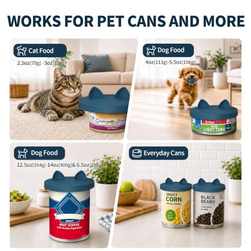3-in-1 Dog Food Can Lids, Cat Food Can Covers, 2pcs, Dark Blue (Dark Blue)