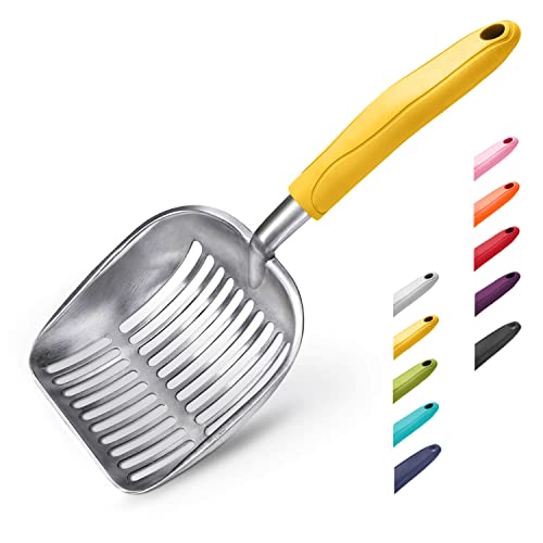Cat Litter Scoop (Large / FLAT Aluminum \ #04 Yellow Handle)