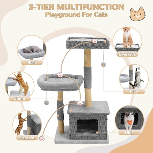Modern Cat Tree for Indoor Cats (Two layer Grey)
