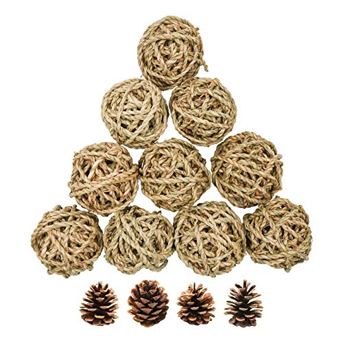 10 Pcs Small Animals Play Balls Rolling Activity Chew Toys Gnawing Treats for Rabbits Guinea Pigs Chinchilla Bunny Natural Balls (10Pcs)