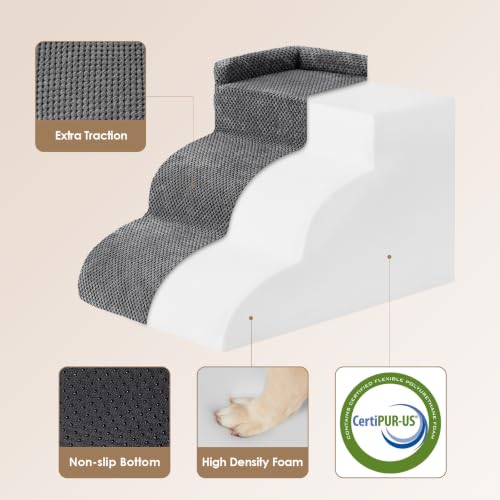 3 Step Curved Dog Stairs for Dogs (Grey / 23.6"l X 15.7"w X 15.7"h)