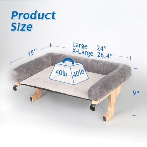 Cat Perch for Windowsill with Bolsters (Natural Color Wood with Gray Bed / 24''L x 15''W)