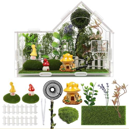 Acrylic Jumping Spider Enclosure Kit 19PCS with Decor (Green - Gothic style)