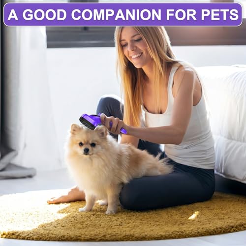 Self Cleaning Slicker Brush for Dog and Cat Shedding (Purple)