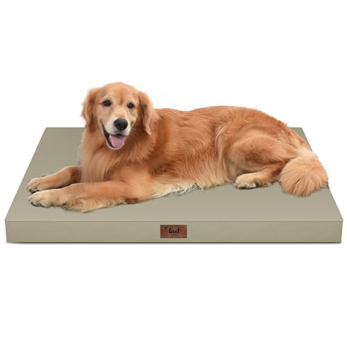 Waterproof Orthopedic Outdoor Dog Bed XL for Extra Large Dogs (khaki / 44.0"L x 32.0"W x 3.5"Th)