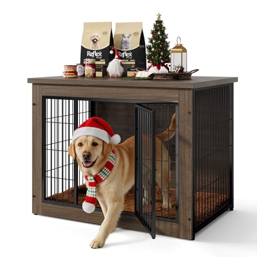 Wooden Dog Crate Furniture with Thick Cushion (M(23.6" x 22.1" x 25.3") / Brown)