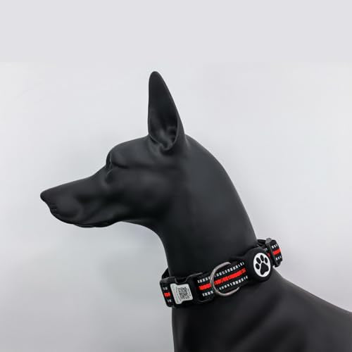 Dog Collar with Tracker Holder and QR Code ID (Red / L (16-26"))