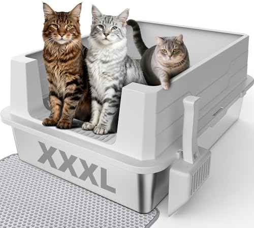 Stainless Steel Litter Box Extra Large for Big Cats Multi (Silver Grey / XXXL)