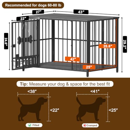 43" Dog Crate Furniture Foldable (Dark Grey / 43.0"L x 27.0"W x 29.2"H)
